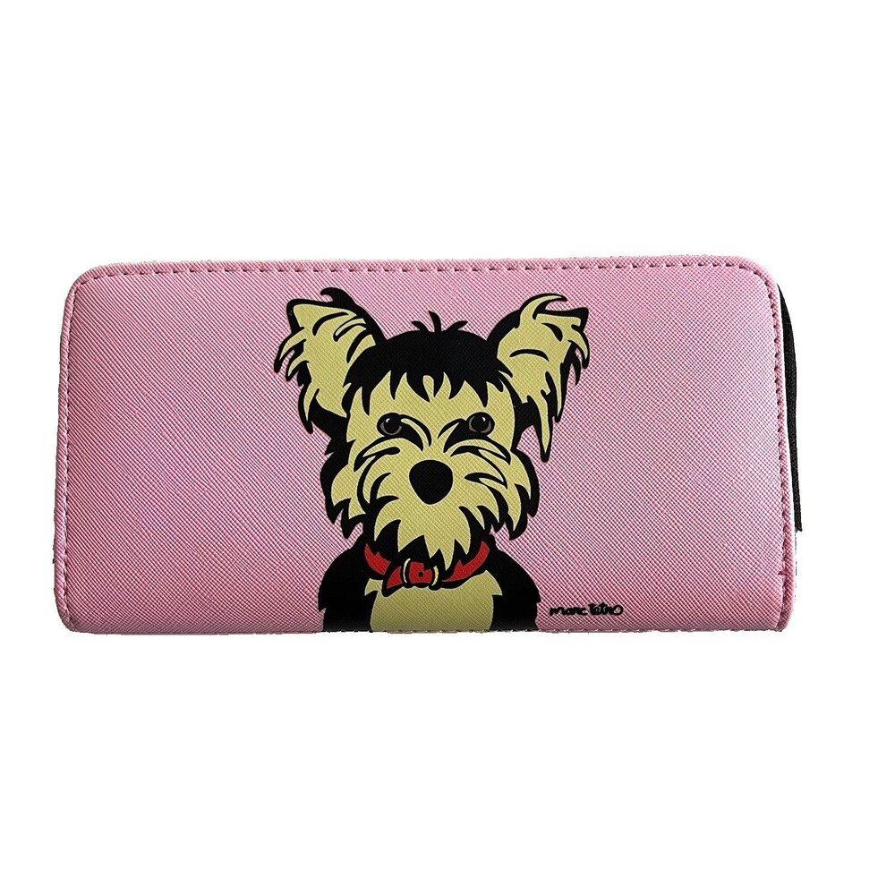 Marc Tetro Pink Zip Around Wallet Yorkie Yorkshire Terrier Dog Approx 7.5" x 4"